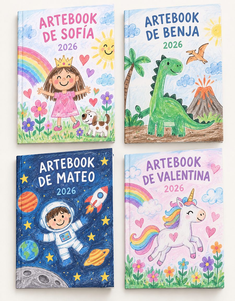 Cuatro tapas de ARTEbook Tapa Blanda personalizadas, cada una con un diseño distinto